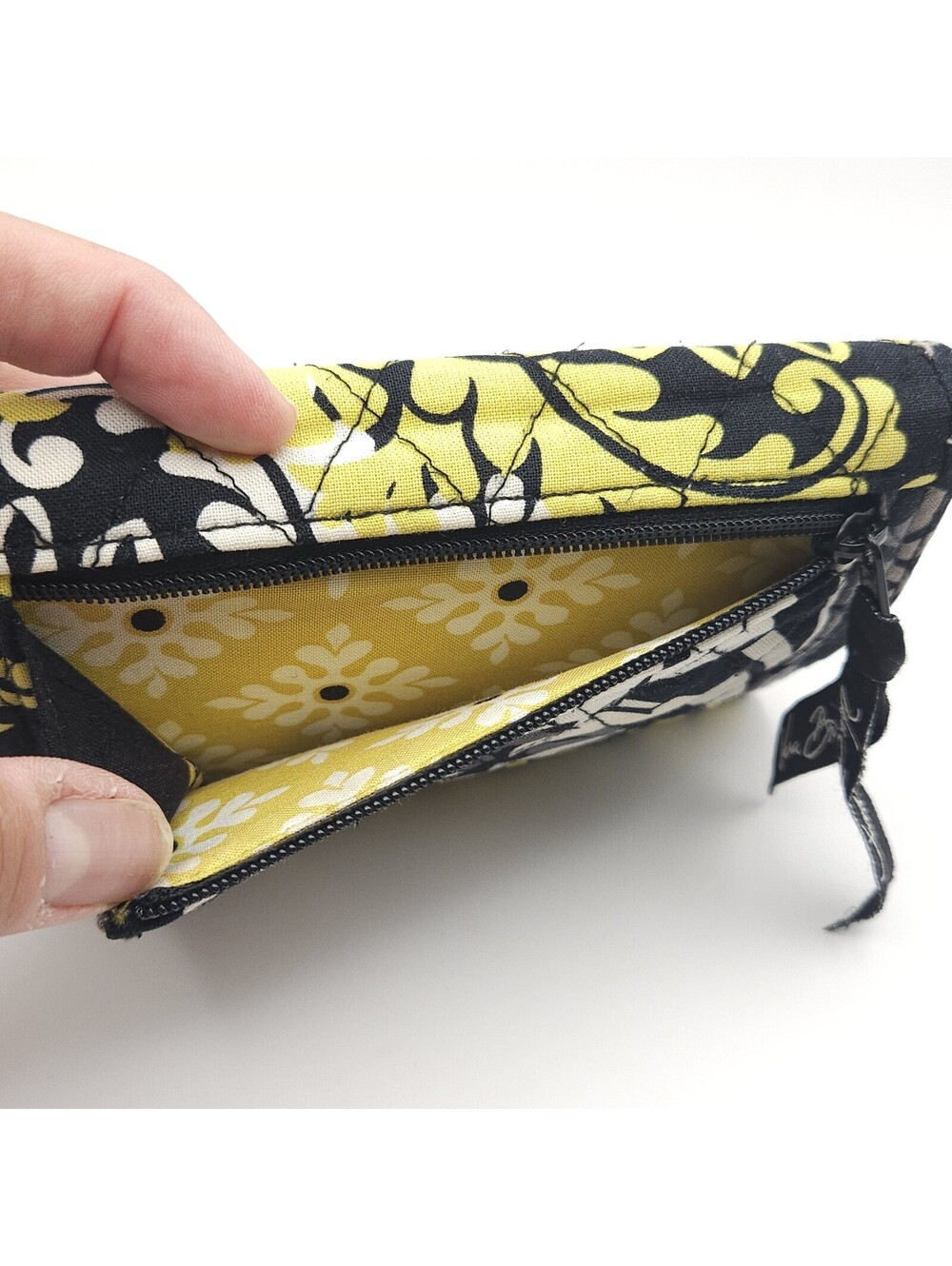 Vera Bradley Quilted Trifold Euro Retired Baroque Wallet Black Yellow Floral - Picture 7 of 7